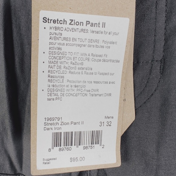 Prana Stretch Zion Pant II Mens 31x32 Dark Iron Cargo Pants Hiking Outdoor - Picture 5 of 16
